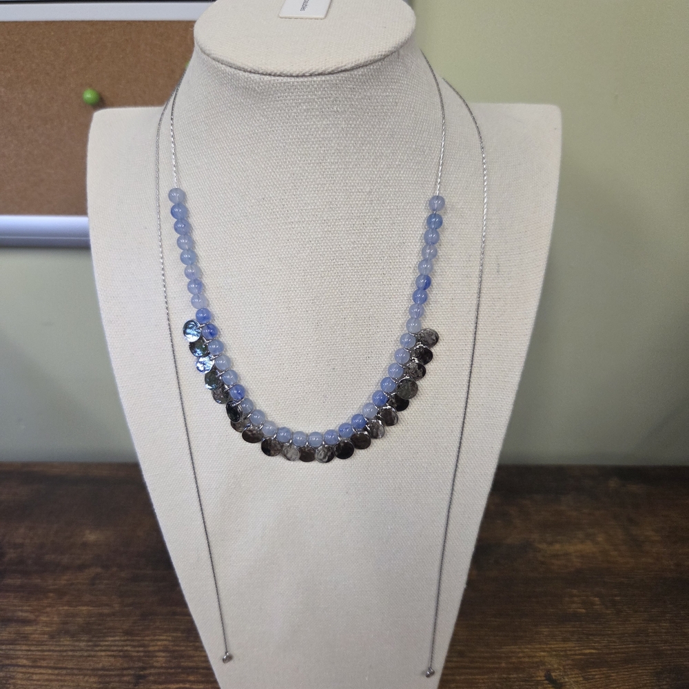 BOGO💖Bay to Baubles Adjustable Blue and Silvertone Beaded Necklace